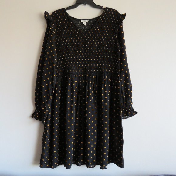 BeachLunchLounge Women’s Dress Polka Dot Shirred Long Sleeves Dress XL - Picture 1 of 12